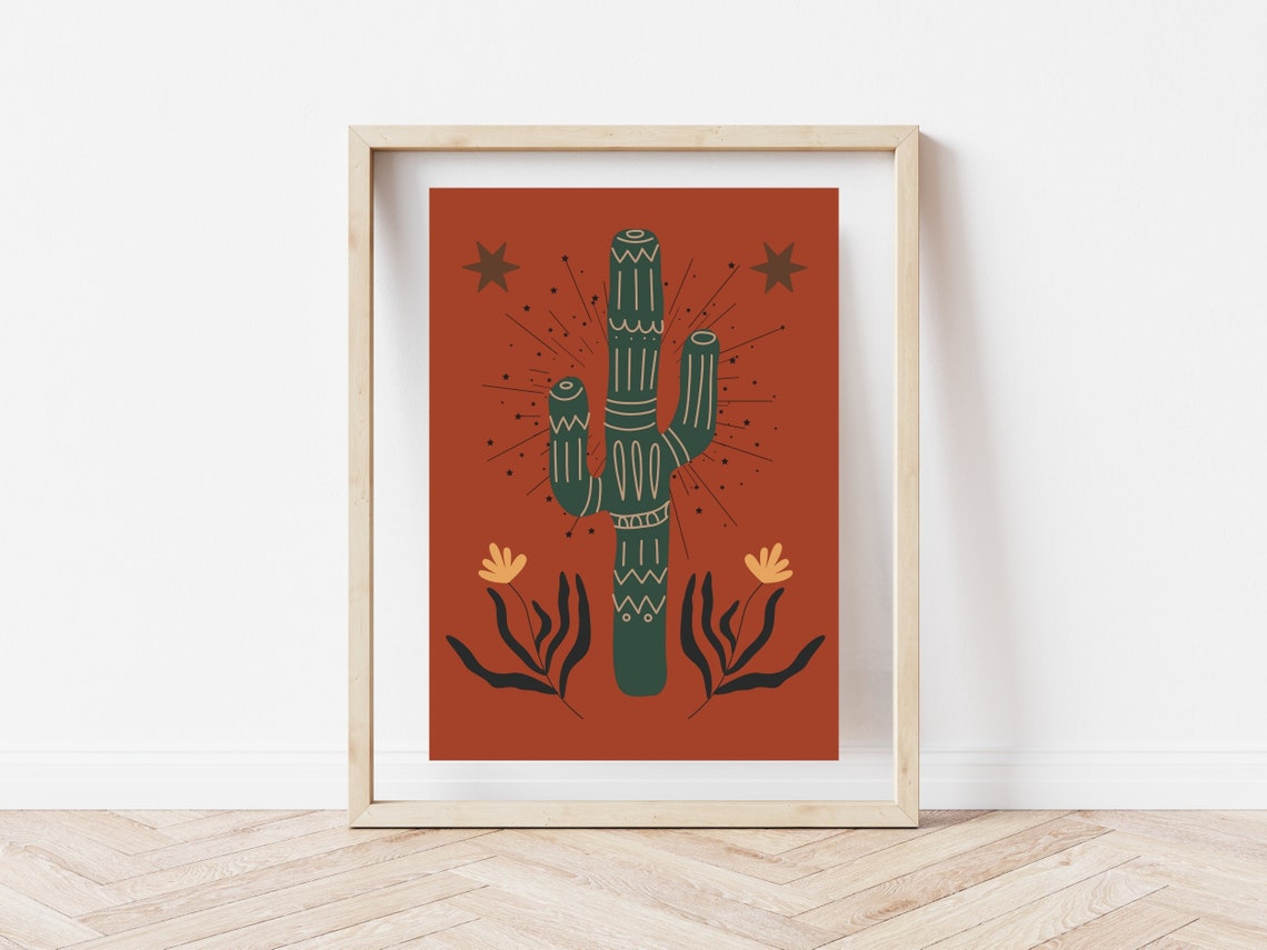 Western Cactus Print | Boho Desert Wall Art | Texas Made Decor - Etsy