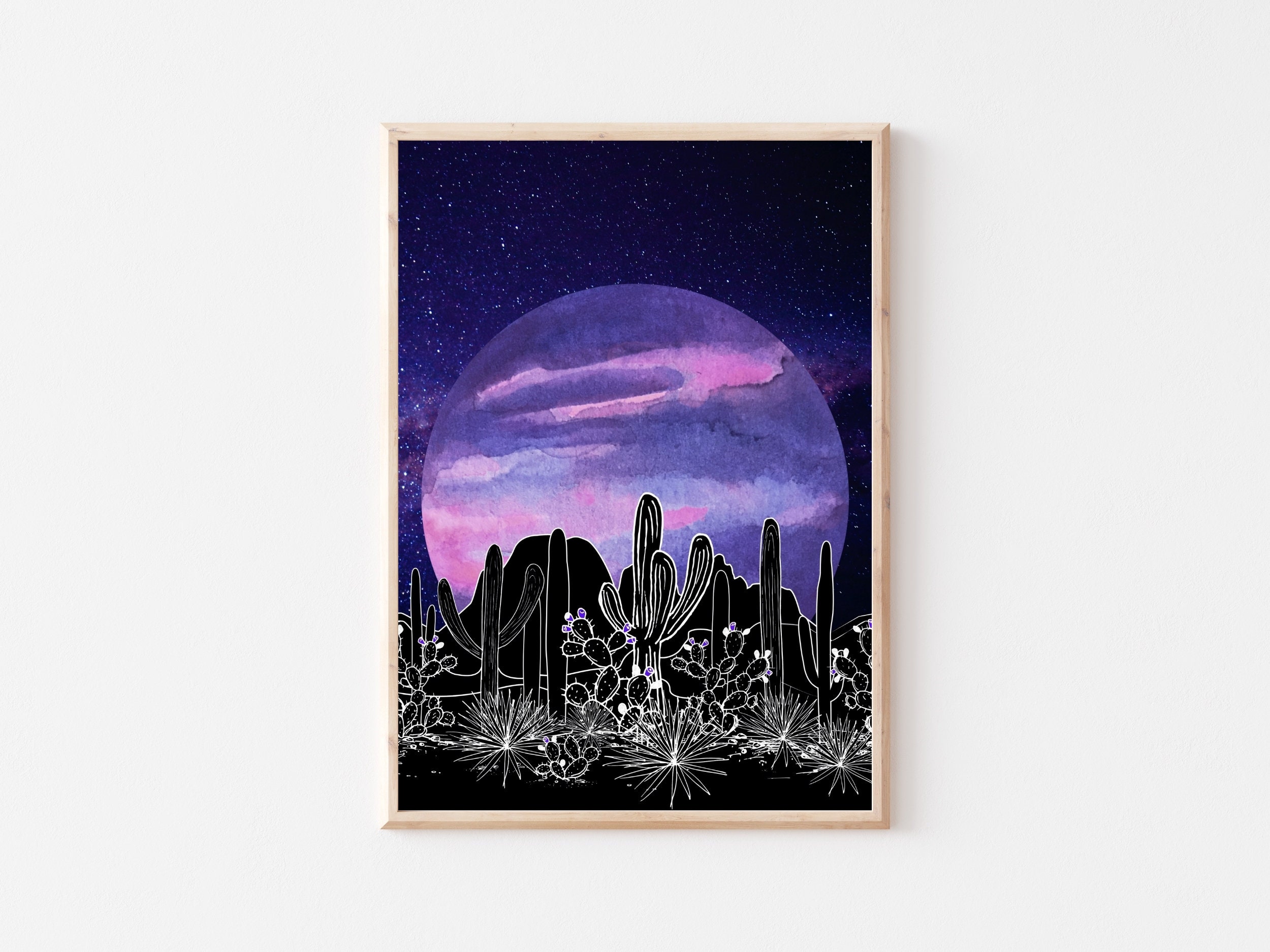 Cactus Print Cactus Wall Art Desert Art Night Sky Full - Etsy