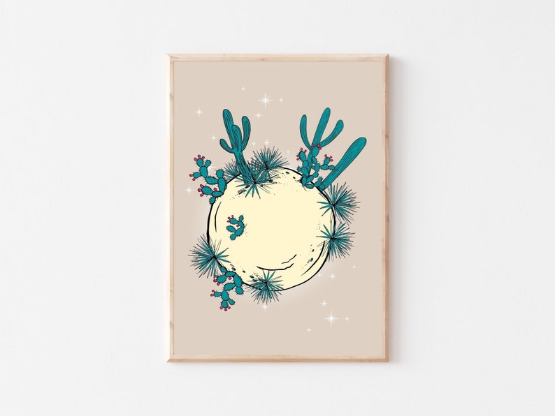 Cactus Moon Cactus Art Print Desert Moon Desert Decor - Etsy