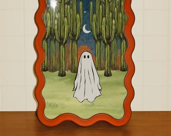 孤独な幽霊サボテンのアートプリント | 不気味なハロウィーンの壁飾り
