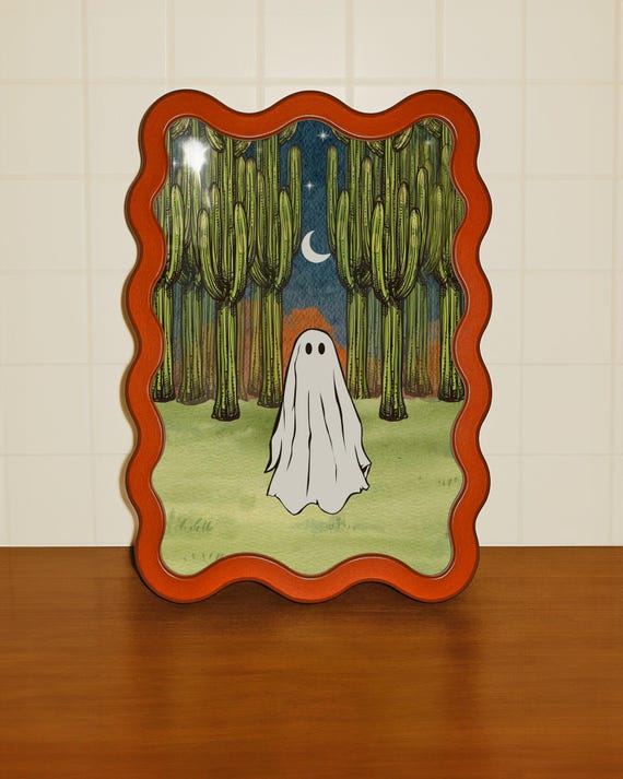 Lone Ghost Cactus Art Print | Spooky Halloween Wall Decor