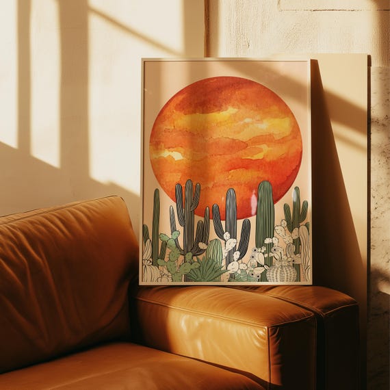 Cactus Sunset Desert Art Print | Texas Desert Wall Decor