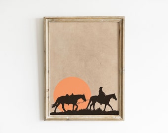 Cowboy Sun 2 | Cowboy Art Print | Cowboy Decor | Western Room Decor | Southwest Wall Art | Horse Art | Desert Decor | Rustic Farmhouse Art