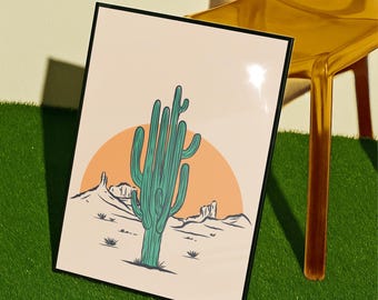 Lone Cactus Southwestern Desert Art Print | Texas Made Wall Decor