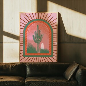 Lámina de cactus eléctrico / Arte mural del desierto del suroeste