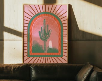 Lámina de cactus eléctrico / Arte mural del desierto del suroeste