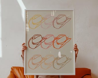 Line Art Cowboy Hats Print | Boho Western Wall Decor