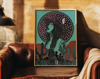 Desert Woman Cactus Print | Southwestern Boho Wall Art
