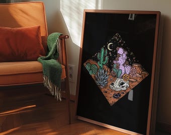 Desert Skull Print | Boho Psychedelic Nature Wall Art