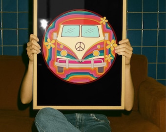 Retro Bus Print | 70s Hippie Van Wall Art, Matte Paper Home Decor