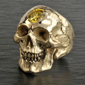 SPECIAL LISTING - Solid 14K gold skull with 2.5 carat yellow diamond