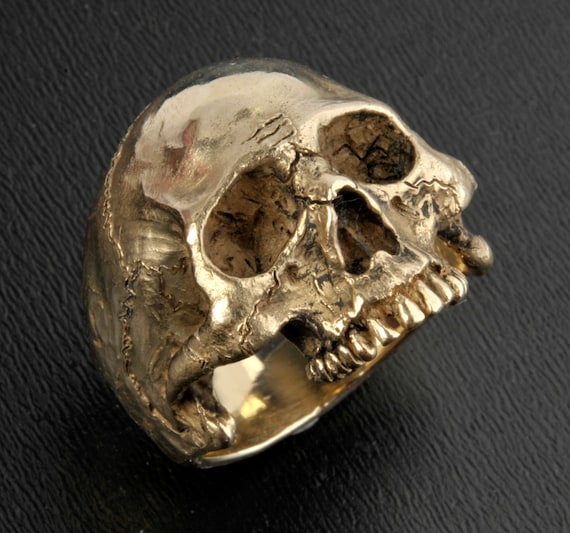 Gold Skull Ring,Large,14K Solid Gold Skull Ring, Half Jaw
