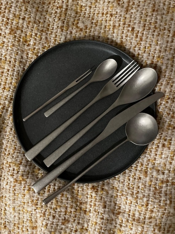 Modern Cutlery Set Matte Black Washed Stainless Steel Brass Etsy