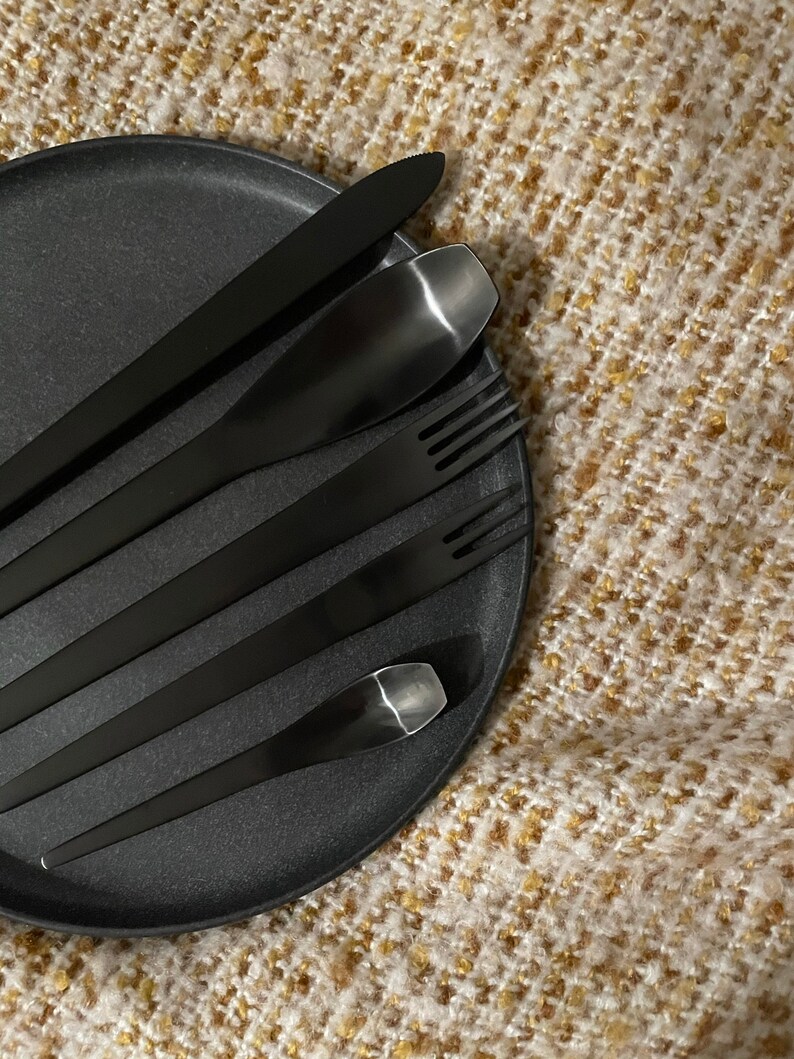 Modern Cutlery Set Matte Black Washed Stainless Steel Brass Etsy