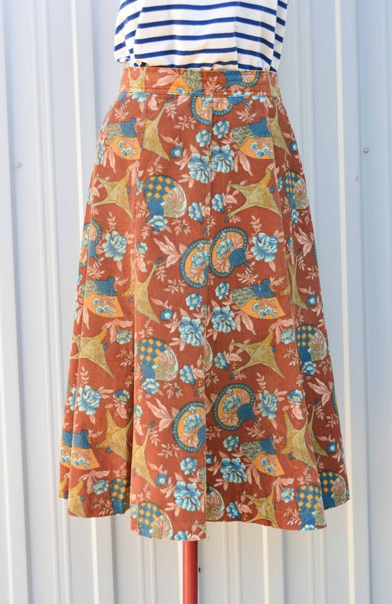 Stunning original 1970s gored skirt. Rust coloured