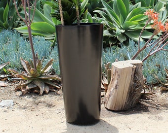 Sonoma Tall Cylinder Modern Planter - Black. Made from hand laid fiberglass. For Indoor and outdoor garden use. Various sizes available.