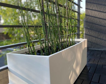 Belmont Rectangle Modern Planter Box - White. Made from hand laid fiberglass. For Indoor and outdoor garden use. Various sizes available.