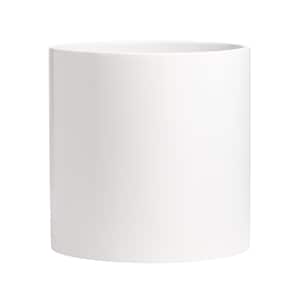 May include: A white cylindrical ceramic planter. The planter is smooth and has a simple design.