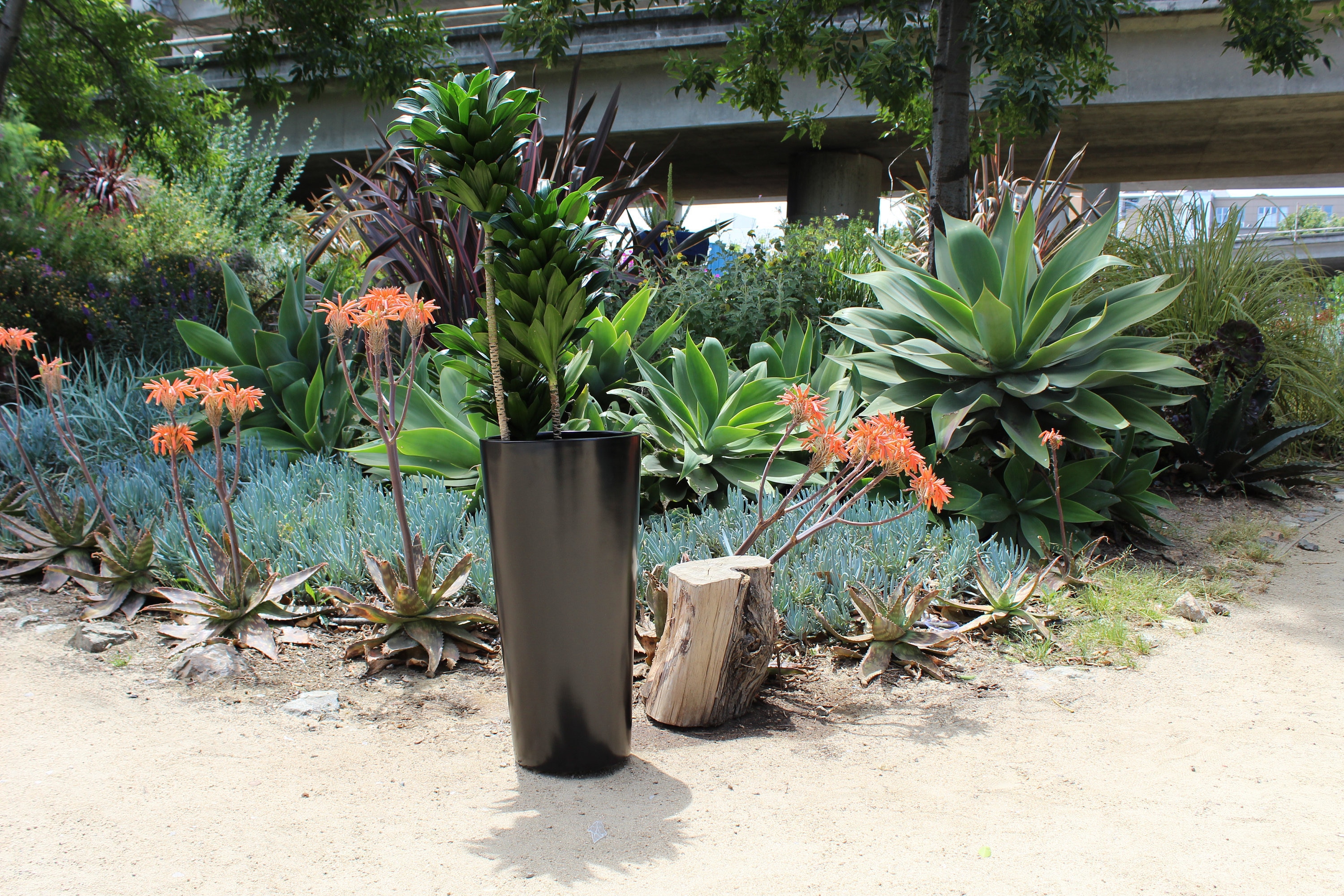 Sonoma Tall Cylinder Modern Planter - Black. Made From Hand Laid