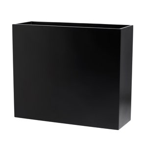 May include: A black rectangular planter made of a durable material. The planter is large and has a modern design.