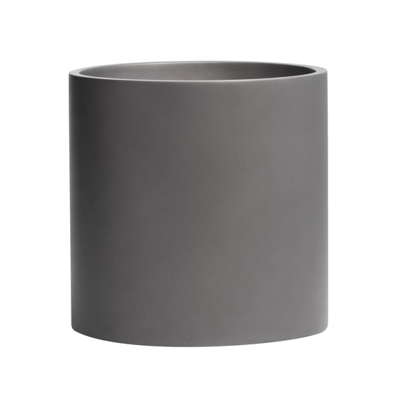 Grey Round Fiberglass Planter 12 to 18 Inch | Modern Cylinder Plant Pot Indoor Outdoor | Lightweight Weather-Resistant Table Planter