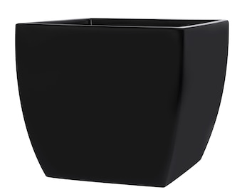 Pacifica Square Curved Modern Planter Box - Black. Made from hand laid fiberglass. For Indoor & outdoor garden use. Various sizes available.