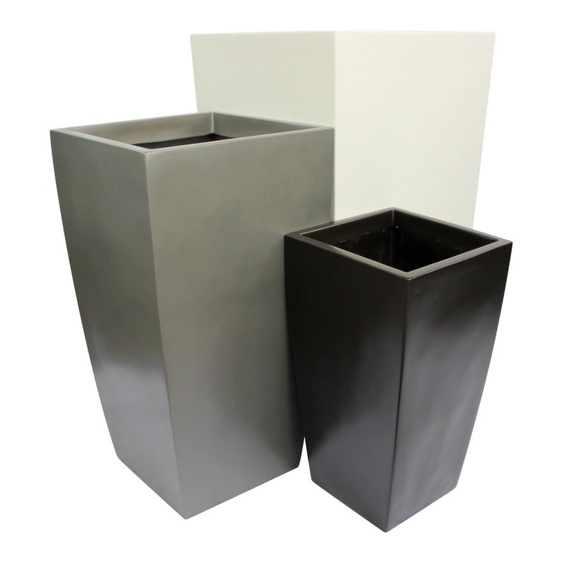 Made from hand laid fiberglass For Indooroutdoor garden use Brown Various sizes available Orinda Tall Square Curved Modern Planter Box