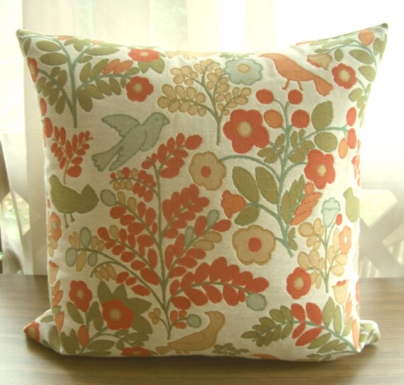 Orange And Green Pillows Floral Orange Throw Cushions Pillows Etsy