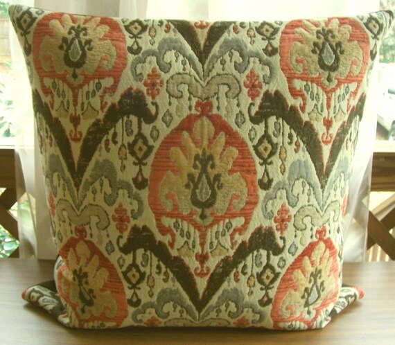 Orange And Brown Ikat Pillow Large Throw Pillows Tapestry Etsy