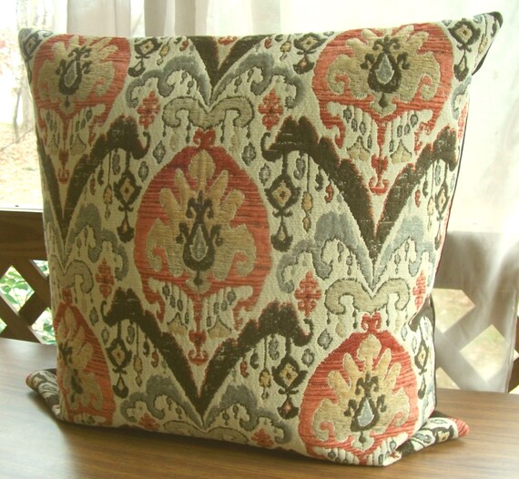 Orange And Brown Ikat Pillow Large Throw Pillows Tapestry Etsy
