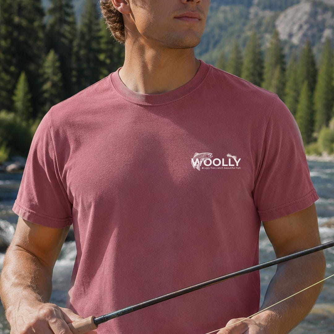 Subtle Front Woolly Fly Fishing Shirt - Subtle Front Chest Logo, Woolly Bugger Tee ...