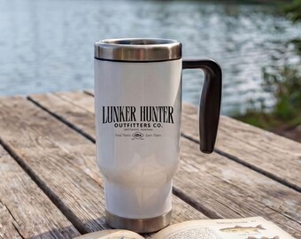 Lunker Hunter Mug, Bass Fishing Coffee Cup, Fisherman Gift, Outdoor Camper Mug, Stainless Steel 14oz, Angler Mug, Perfect for Dads