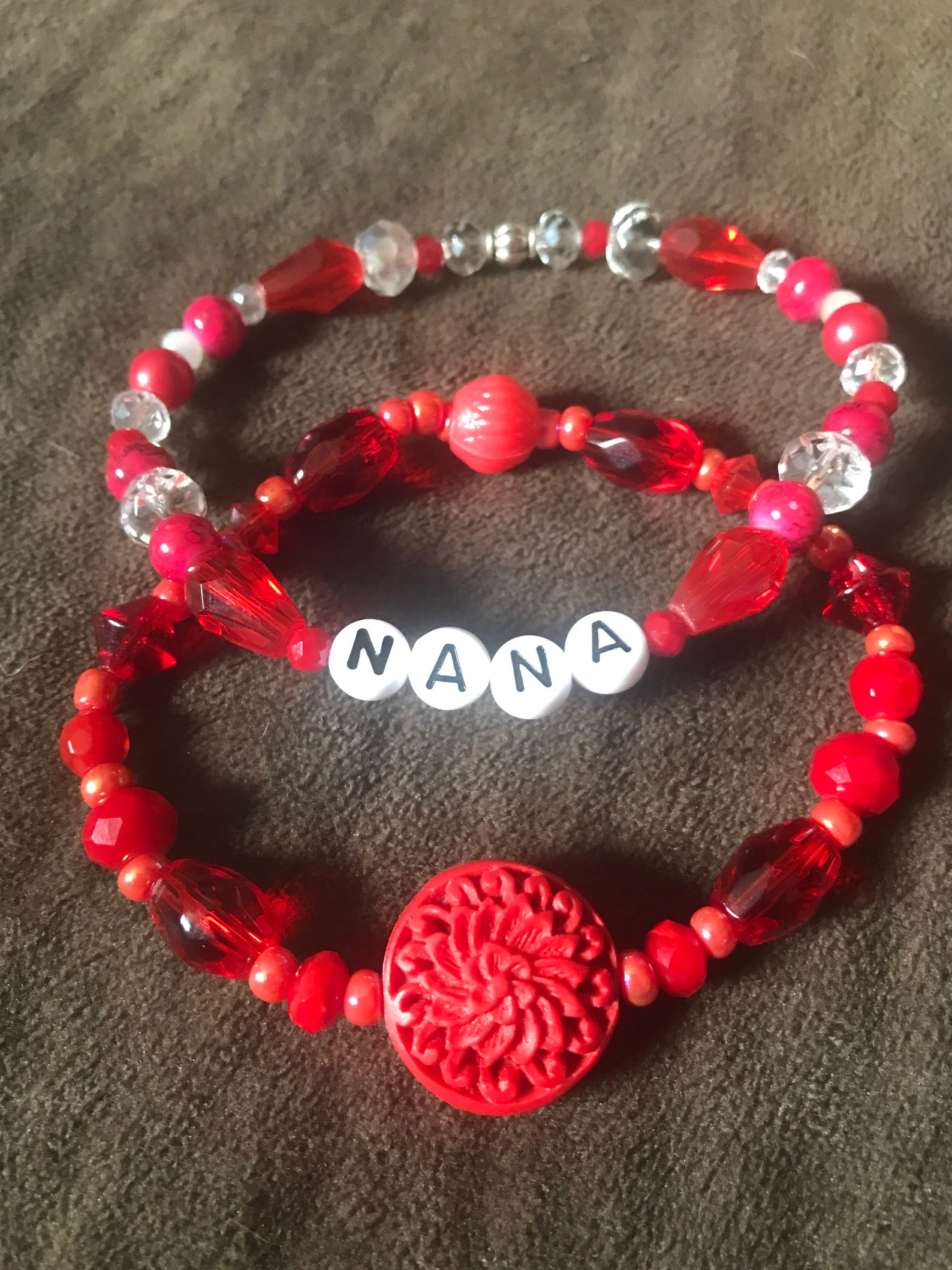 Nana 2pc Red Stretch Bracelet Set Etsy