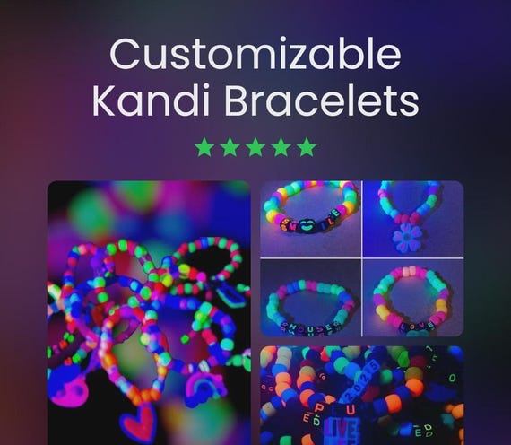 Ten (10) bracelets  Customized Blacklight Reactive Raver Music Festival Kandi Bracelets Friendship VSCO