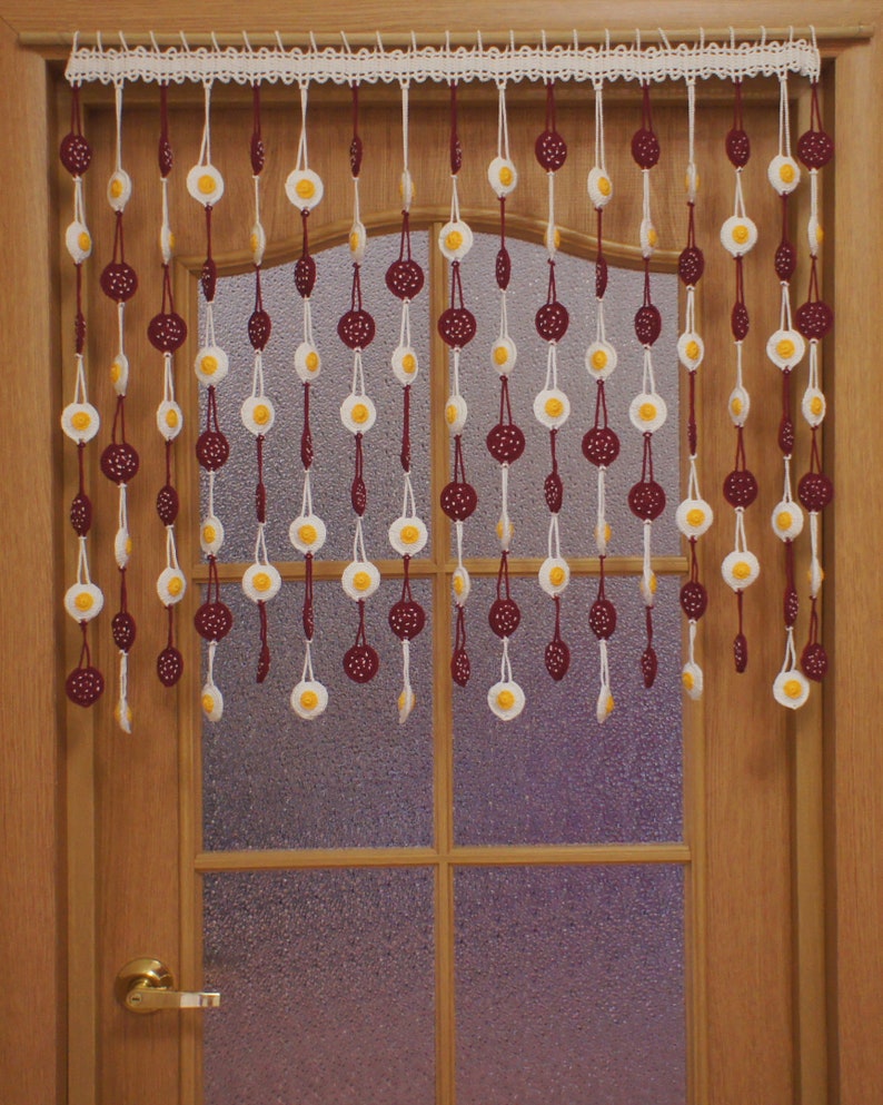 Kitchen Curtains Crochet Curtain Designer On The Door Fried Etsy