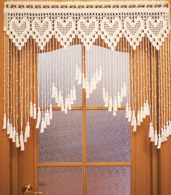 White Door Curtain With Hearts And Acrylic Beads Lace Bead Etsy