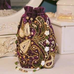 jewel small sack bag, small lilac pouch, jewel bridal pouch, wedding jewel bag, embroidery jewel bag, small bridal sack, jewel beaded pouch