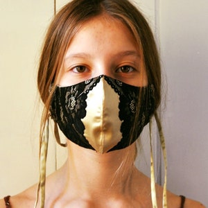 Maschera di seta nera con fiocchi, maschera nera con fiocco lungo, maschera in pizzo a doppio strato, maschera decorativa alla moda