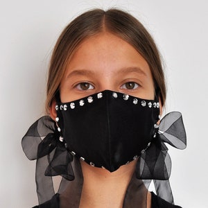 black jewel mask, black ties mask, duoble layer mask, decorative mask, fashionable mask, summer face mask, designer black mask