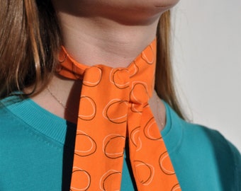 narrow orange scarf, scarf orange summer, scarf cotton dotted, orange dotted scarf, scarf bow tie preppy, scarf headband