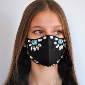 black jewel mask, black ties mask, duoble layer mask, decorative mask, fashionable mask, summer face mask, designer black mask