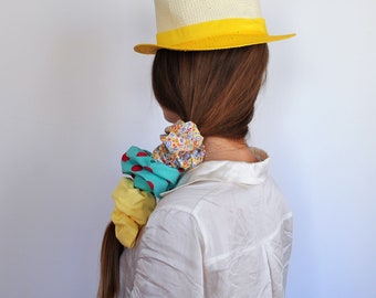 set 3 scrunchies, summer scrunchies, large scrunchies, polka dot print, colorful scrunchies, mom gift scrunchies, summers hair ties
