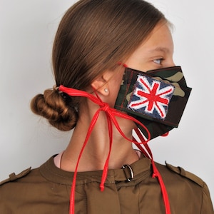 designer face mask, camouflage ties mask, british flag mask, duoble layer mask, decorative mask ties, fashionable mask, summer face mask
