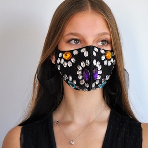 black jewel mask, black ties mask, duoble layer mask, decorative mask, fashionable mask, summer face mask, designer black mask