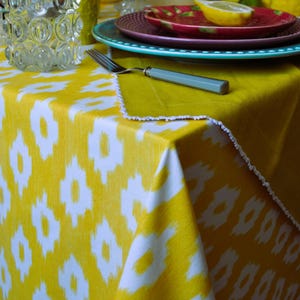 Mantel Mallorquín Ikat Amarillo Llengos Mallorquinos Mantel Grande Mesa Comedor Decoración Mediterránea Española 209x254 cm