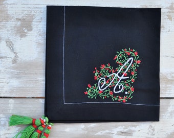 monogram napkins, personalized gift, cotton blue napkins, placemats monogram, letter B napkin, embroidery napkin, blue green placemat