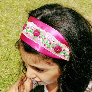 cinta cabeza bebe bordado mano, diadema bebe bordado mano, cinta cabeza niñas de raso, diadema bebe ajustable bordado