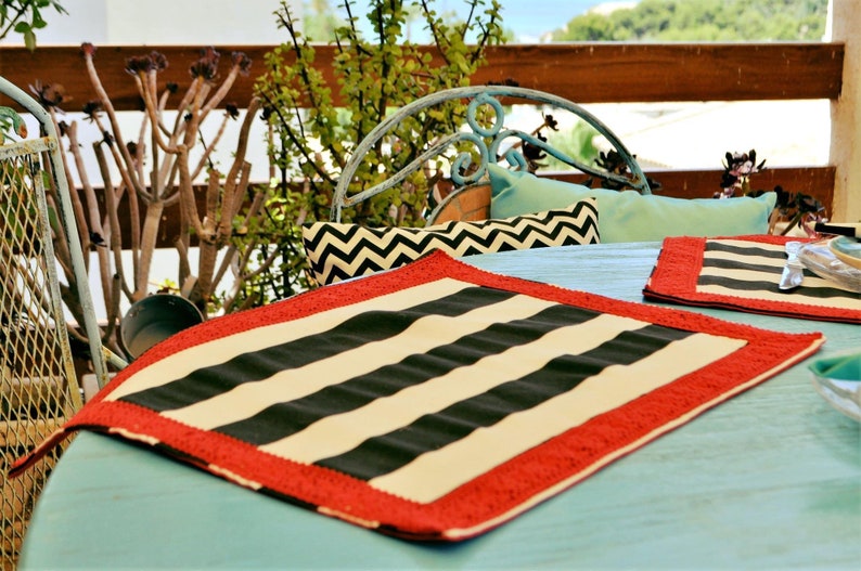 Striped Placemats Red Lace Placemat Cotton Placemats Dining Etsy