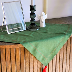 set 4 Xmas napkins, green red napkins, red tassels napkins, cotton green napkins, placemats tablecloth, green cotton napkins image 4