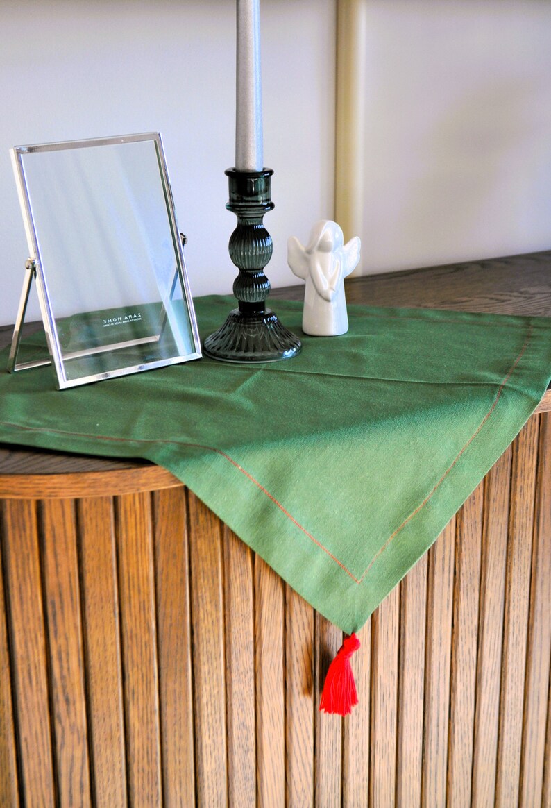 set 4 Xmas napkins, green red napkins, red tassels napkins, cotton green napkins, placemats tablecloth, green cotton napkins image 4